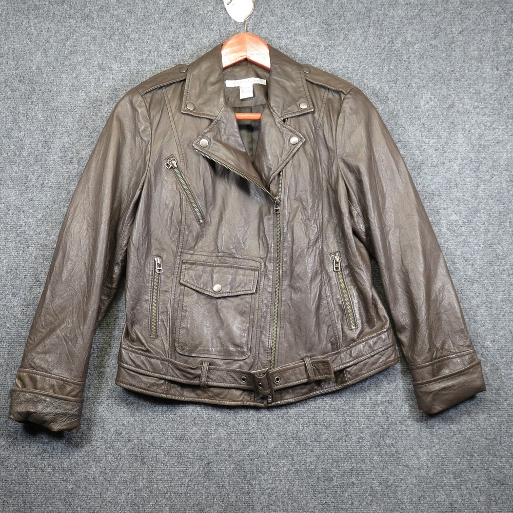 Rezrekshn Genuine Leather Biker Jacket Women's Large Brown by Esther Chen
